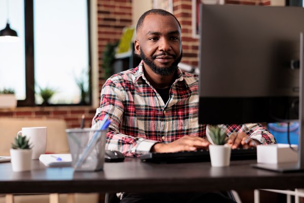 person looking at computer